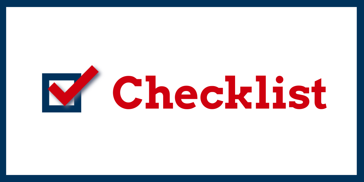 A blue box marked with a red check next to the word "Checklist" in red